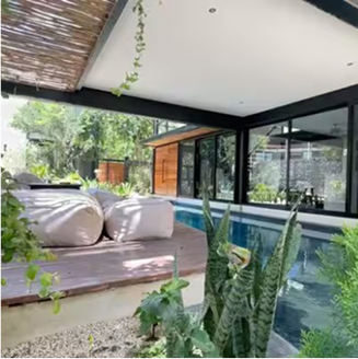 Interior space with large windows